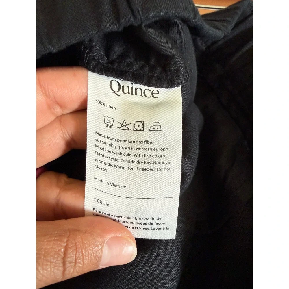 Quince Women's Black 100% European Linen Wide Leg High Rise Pants XL Minimalist